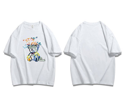 スタイルアップ カジュアル おしゃれ度高め プリント全5色 半袖Tシャツ<F-9437>
