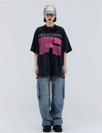 アメリカのストリートタイドブランド   レトロロックプリント半袖Tシャツ<F-2892>