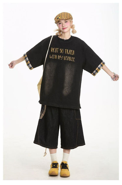 デニム 売れ筋 おすすめ 絶対流行 早い者勝ち カジュアル男女兼用 2色選択 Tシャツ<F-11340>