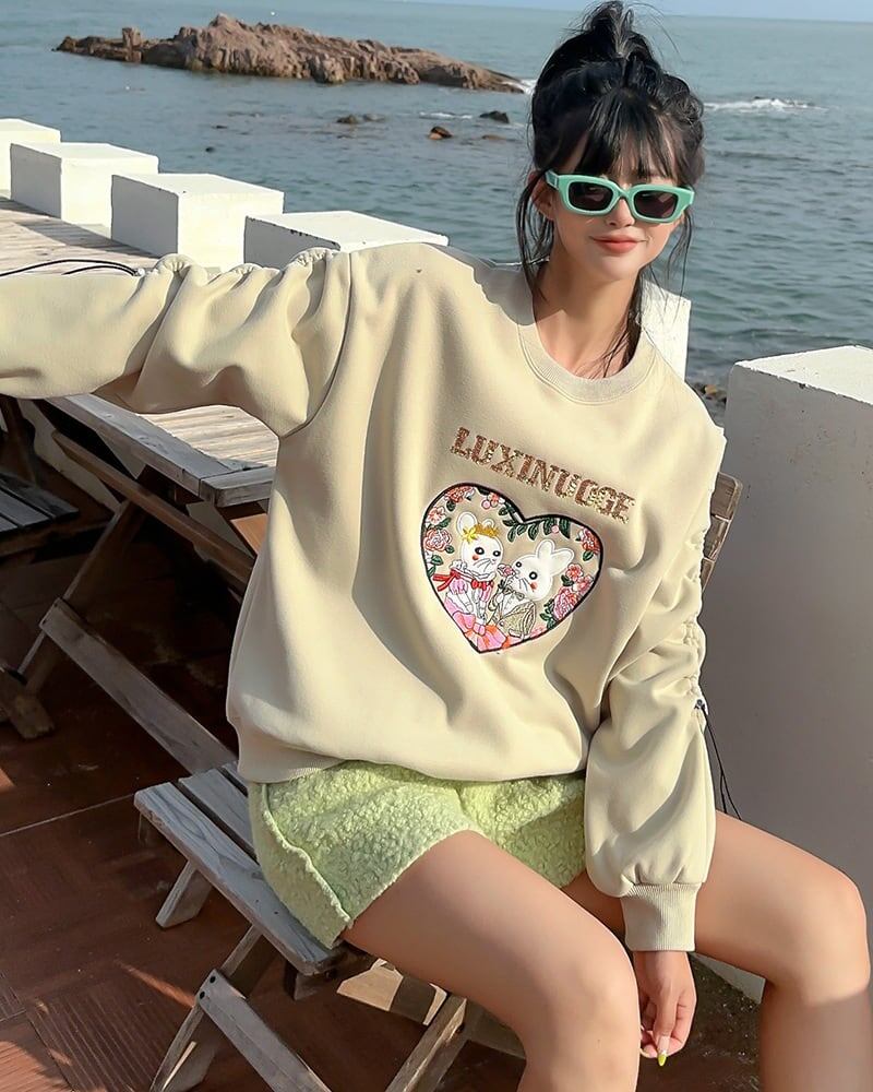 【裏起毛】超人気商品可愛いウサギちゃんロゴスウェット全6色<F-4598>