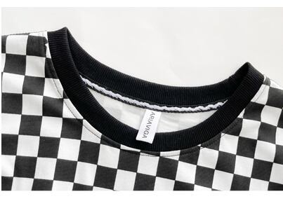 新商品 プリントTシャツ チェック柄 ゆったり半袖＜F-8694＞