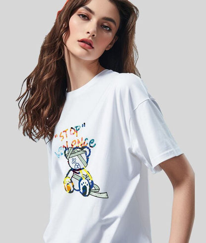 スタイルアップ カジュアル おしゃれ度高め プリント全5色 半袖Tシャツ<F-9437>