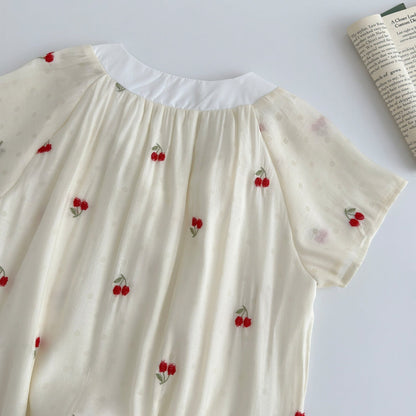 フルーツ刺繍 襟リボン ワンピース F-13225