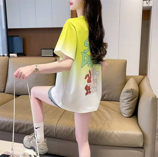 新商品 カジュアル グラデーション プリント 全3色 半袖TシャツF-9214