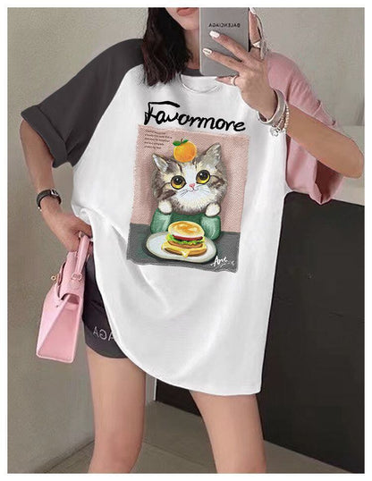 話題沸騰中 プリント切り替え 新作 全2色 半袖Tシャツ カットソー ＜F-8682＞