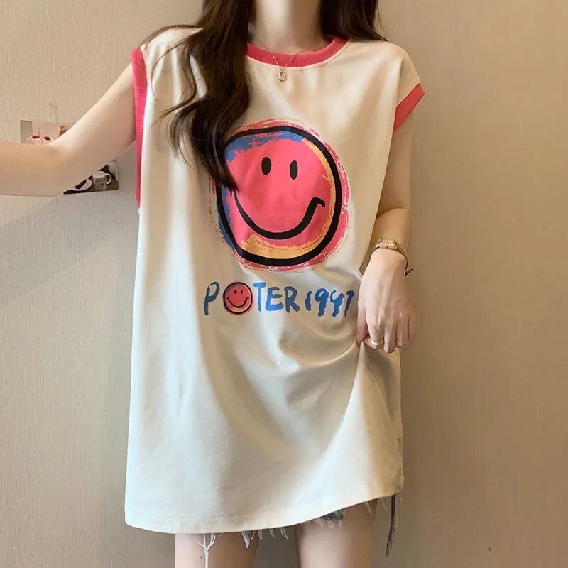 【半額！期間限定！！】超人気 ファッション カジュアル プリント ノースリーブ Tシャツ<F-8487>