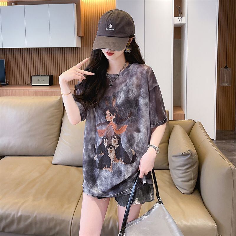 着回し力抜群 絞り染め アバンギャルド プリント 3色選択 半袖Tシャツ＜F-8575＞