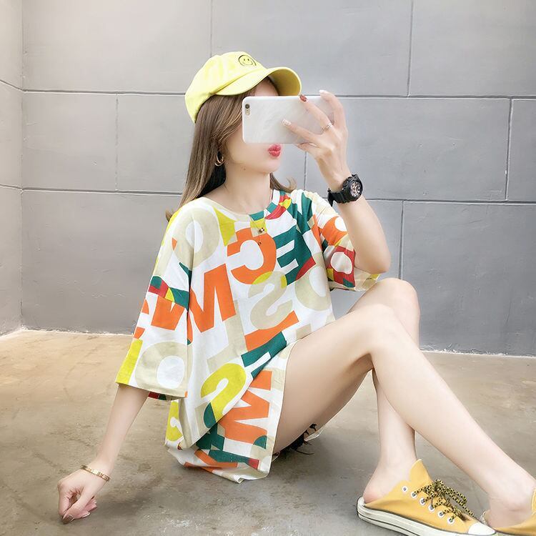 売り切れ必至 カラーマッチング 個性派 プリント全2色 半袖Tシャツ カットソー ＜F-8556＞
