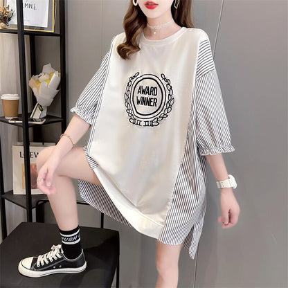 期間限定 ストライプ柄 新作 切り替え プリント 全3色 半袖Tシャツ カットソー ＜F-8685＞