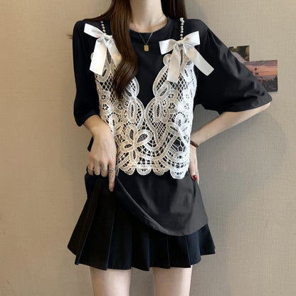 ファッション感満々 ロング丈 ゆったり 2色半袖Tシャツ＜F-10995＞