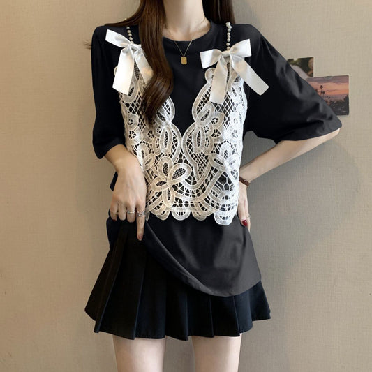 ファッション感満々 ロング丈 ゆったり 2色半袖Tシャツ＜F-10995＞