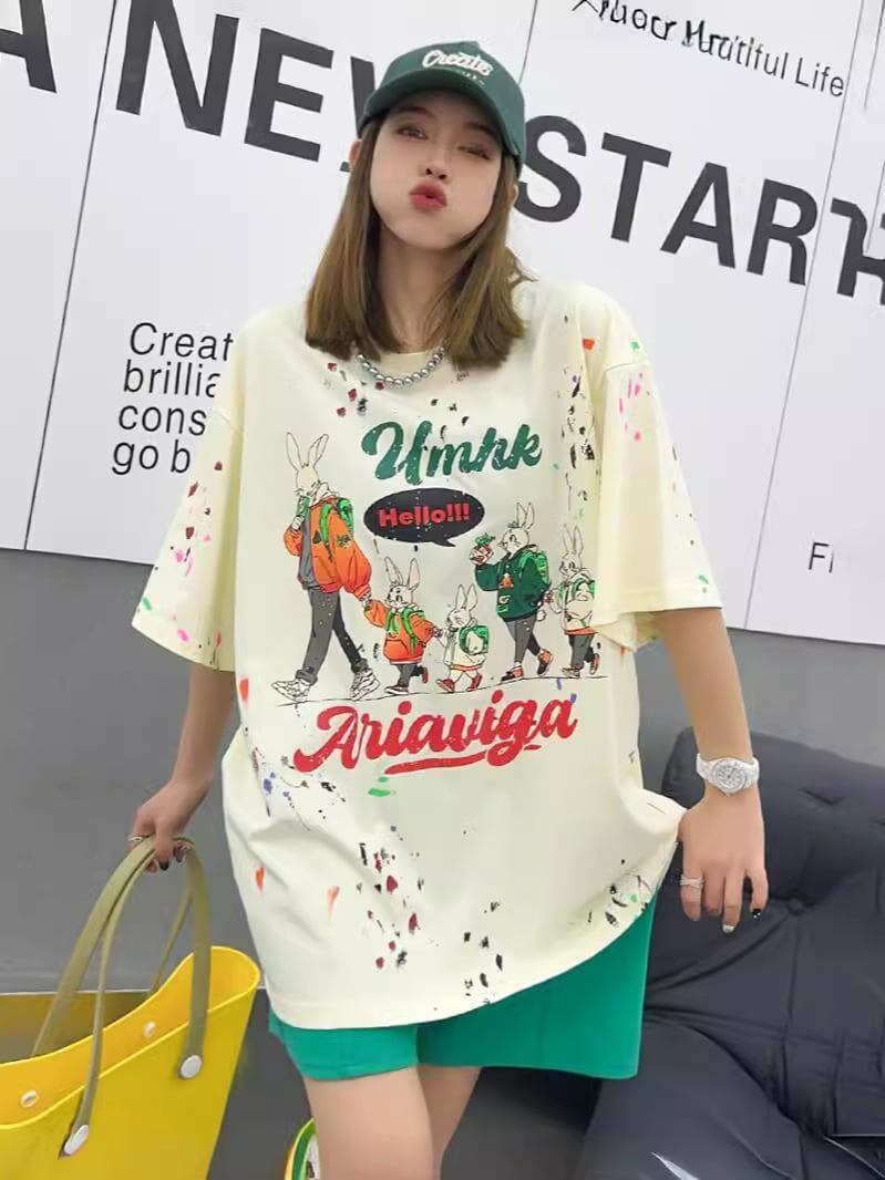 早い者勝ち   ファッション 落書き風 プリント半袖Tシャツ 全3色<F-4913>