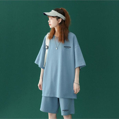 【半額セール】早い者勝ち  男女兼用 半袖Ｔシャツⅹパンツセット全4色F-6549