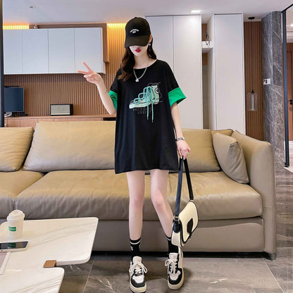 韓国系   ラウンドネック Tシャツ ゆったり半袖 ＜F-2988＞