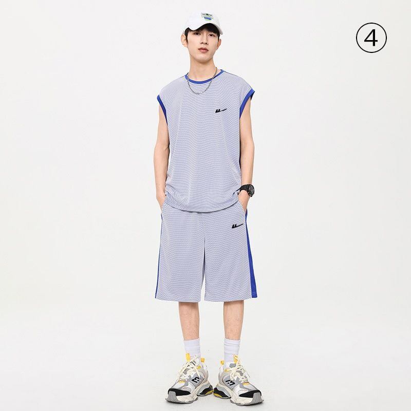 売り切れ必至 ファッション 超人気 男女兼用 ノースリーブＴシャツⅹパンツセット全5色<F-8754>