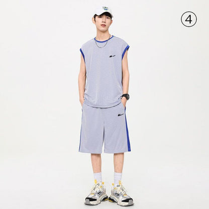 売り切れ必至 ファッション 超人気 男女兼用 ノースリーブＴシャツⅹパンツセット全5色<F-8754>