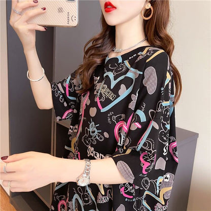 新商品 カジュアル 個性派 プリント ゆったり 半袖Tシャツ＜F-8534＞