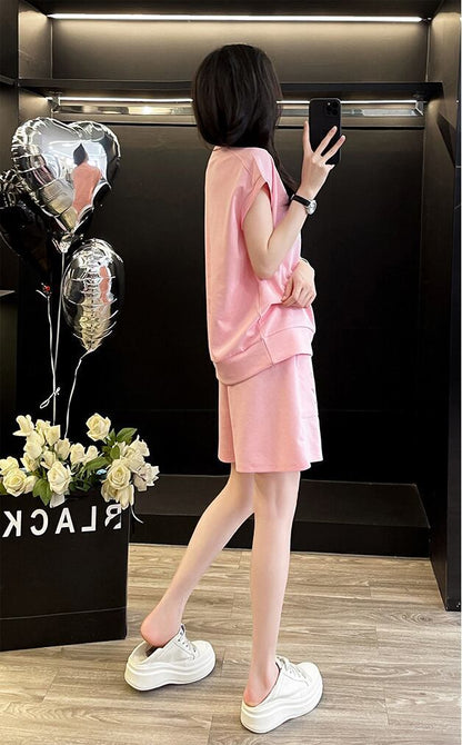 超人気 ホットダイヤモンド カジュアル プリント 半袖Tシャツ ショートパンツ セットアップ ＜F-9215＞