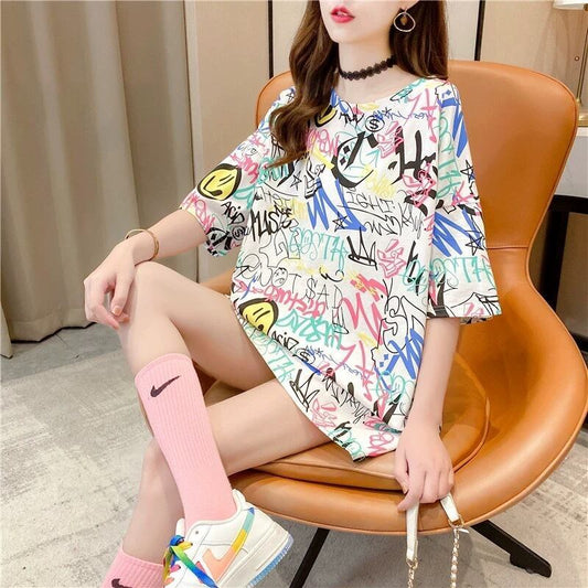 都市ファッショ デザイン オシャレ 個性派 プリント 2色選択 半袖 Tシャツ F-9082