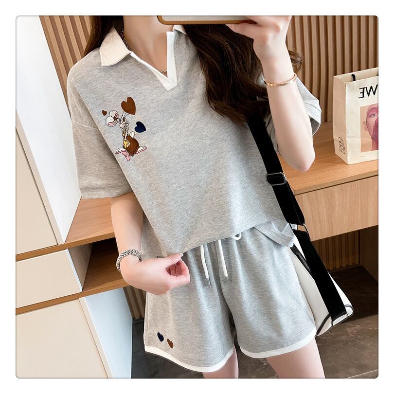 定番シンプル 切り替え カジュアル 半袖Ｔシャツⅹパンツセット全3色 <F-8267>