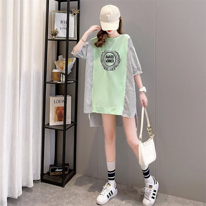 期間限定 ストライプ柄 新作 切り替え プリント 全3色 半袖Tシャツ カットソー ＜F-8685＞