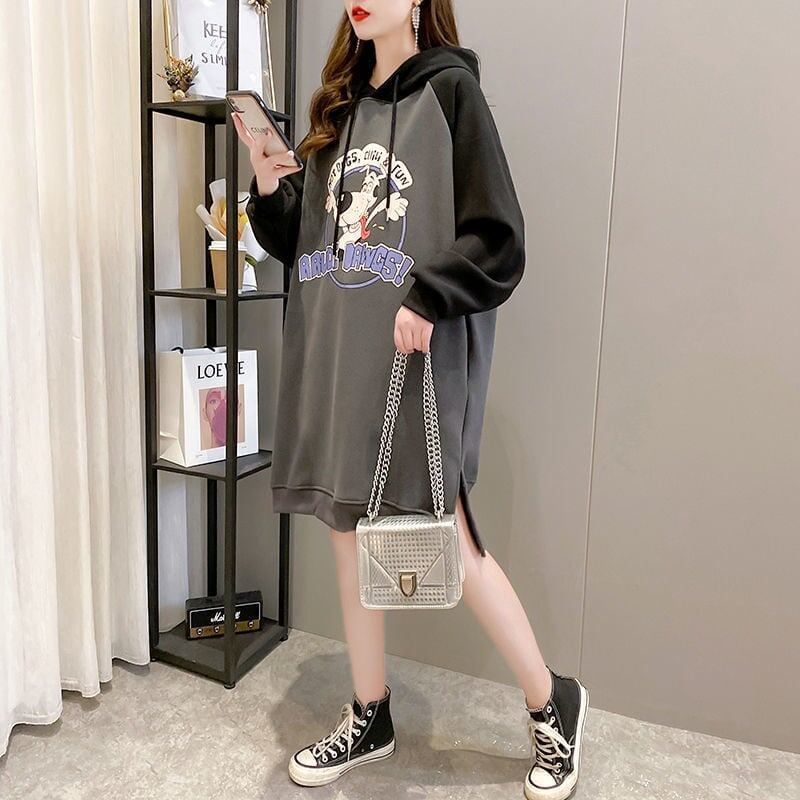 大人気厚手フード付きロングパーカー全3色＜F-4474＞