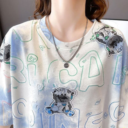 大好評   クマ柄 Tシャツ ゆったり半袖 ＜F-3990＞