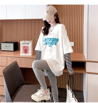 絶対流行 カジュアル アバンギャルド レイヤード風 プリント全3色 Tシャツ＜F-9587＞