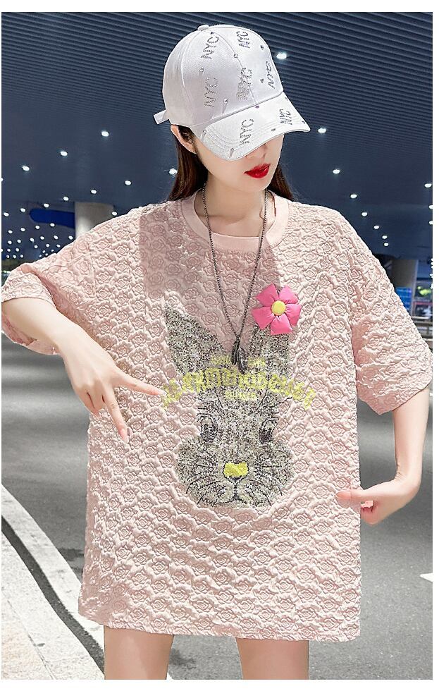 話題沸騰中 キュート カジュアル ホットダイヤモンド 半袖Tシャツ＜F-8626＞
