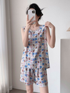 総柄 ノースリーブ 吸汗 寝間着 ベスト+ショーツ セットアップ F-50027