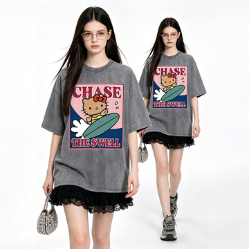 体型カバー カジュアル プリント Tシャツ F-13449