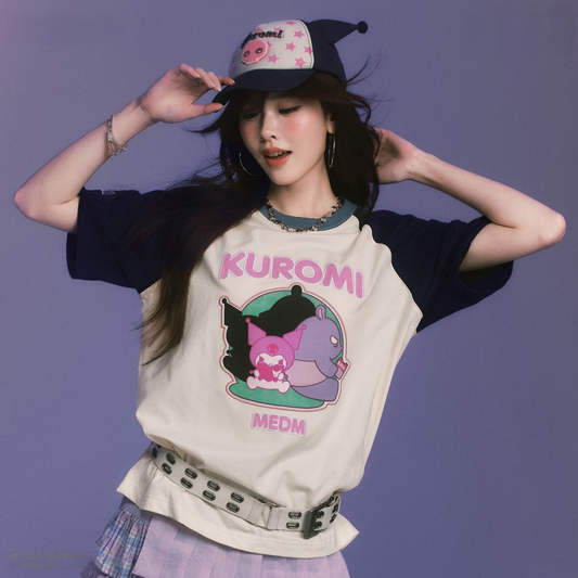 男女兼用 配色 ゆったり ルーズシルエット 甘カジュアル Tシャツ F-13503
