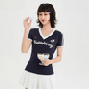 人気高い Vネック 配色 プリント 半袖 Tシャツ F-13546