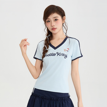 人気高い Vネック 配色 プリント 半袖 Tシャツ F-13546