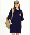 カジュアル プリント フード付き ロング Tシャツ F-50126