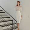 【半額！8月31日まで】2色 オフショルダー レース タイト ドレス ワンピース F-50139