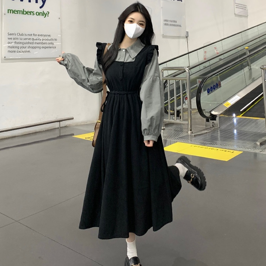 偽二枚 レイヤード ロング丈 ワンピース F-50152