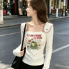 フリル肩 スクエアネック 長袖 Tシャツ F-50157