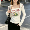 フリル肩 スクエアネック 長袖 Tシャツ F-50157
