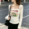 フリル肩 スクエアネック 長袖 Tシャツ F-50157