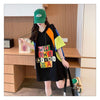 売り切れ必至 切り替え カジュアル カラーマッチング プリント全2色 半袖Tシャツ<F-8723>