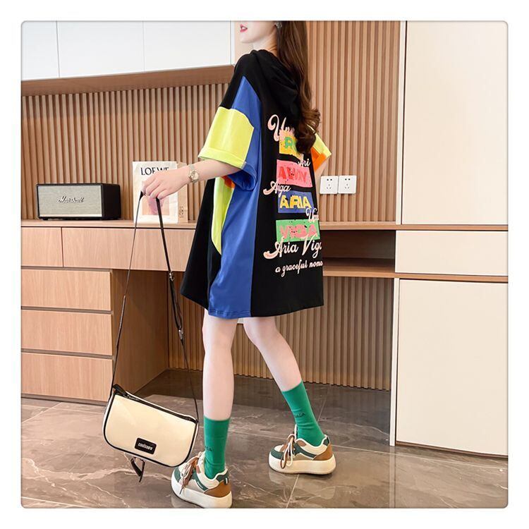 売り切れ必至 切り替え カジュアル カラーマッチング プリント全2色 半袖Tシャツ<F-8723>