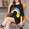 レインボースマイリーファッションオールマッチルーズ半袖Tシャツ<F-2860>