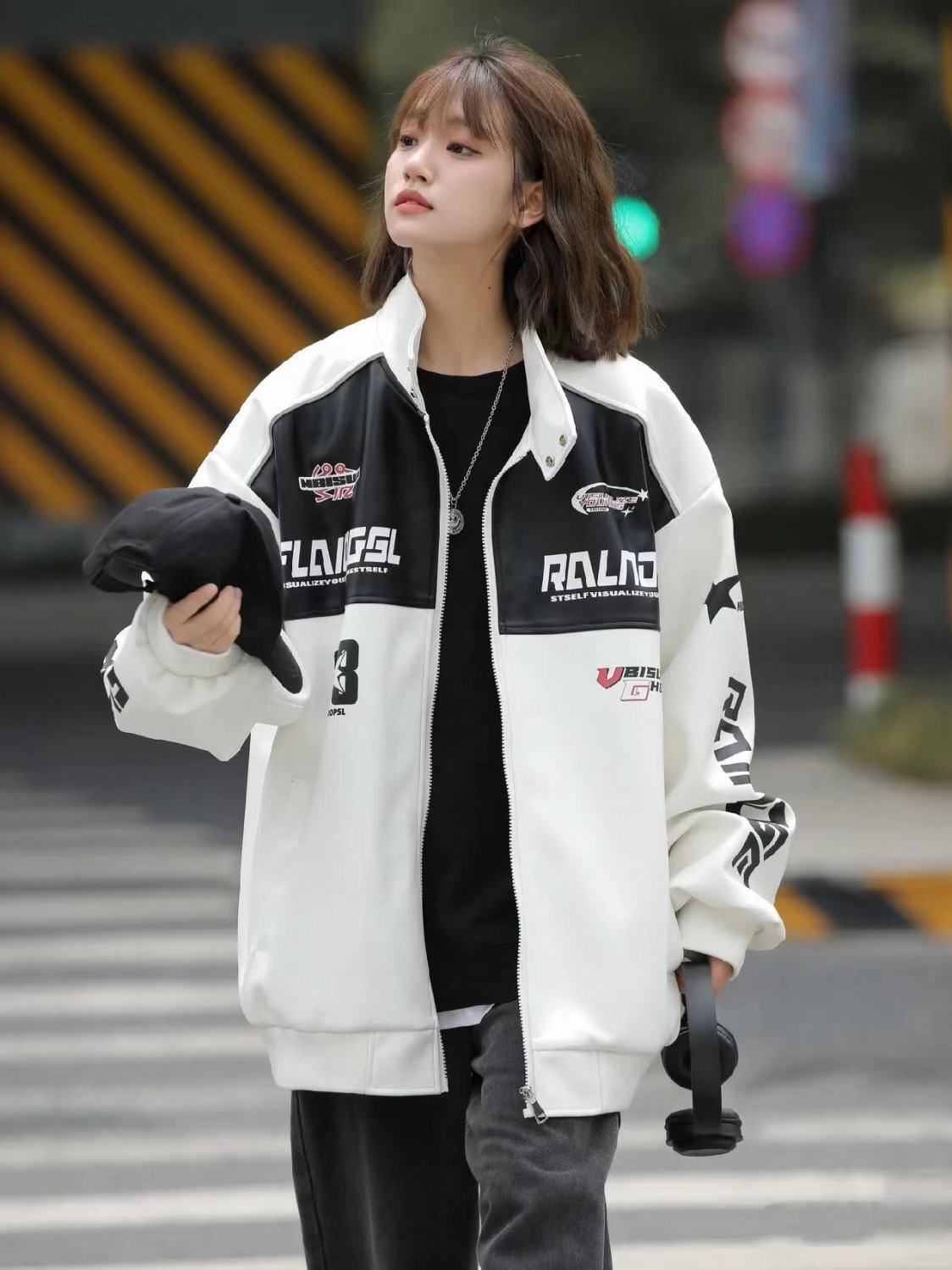 カジュアル 2色選択 切り替え 厚みパッド入り レザー男女兼用 ジャケット F-10494