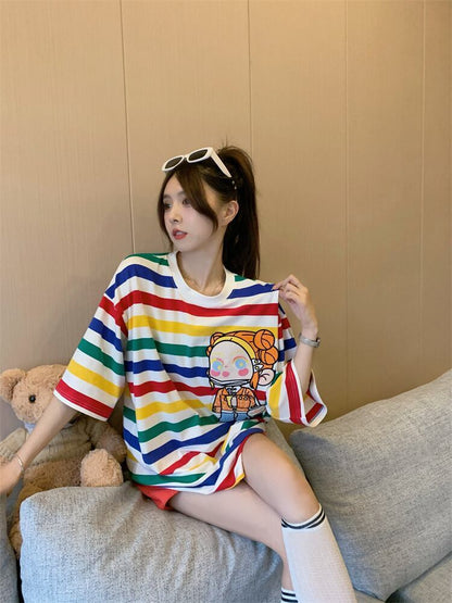 売り切れ必至 トレンドアイテム 存在感抜群 ストライプ柄 半袖TシャツF-9270