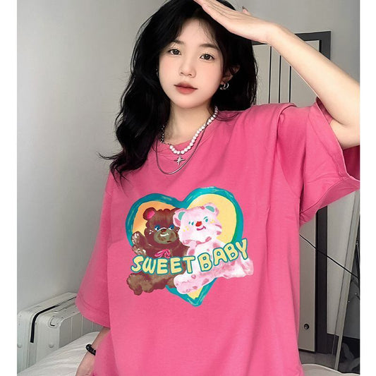 絶対欲しい大人可愛い カジュアル 高見えデザイン プリント全6色 半袖TシャツF-9328