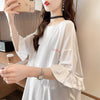 【半額！期間限定！！】合わせやすい 切り替え フリル プリント Tシャツ ゆったりワンピース＜F-3008＞