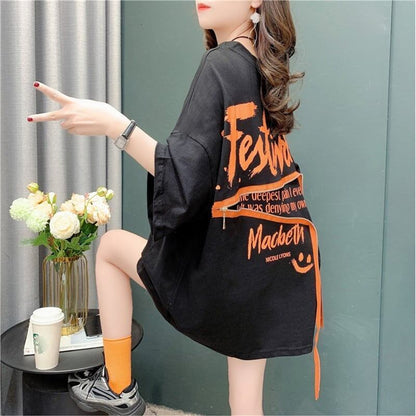 デザイン感 切り替え チャーミング プリント Tシャツ カットソー＜F-3578＞