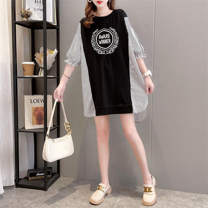 期間限定 ストライプ柄 新作 切り替え プリント 全3色 半袖Tシャツ カットソー ＜F-8685＞