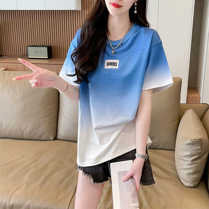 新商品 カジュアル グラデーション プリント 全3色 半袖TシャツF-9214